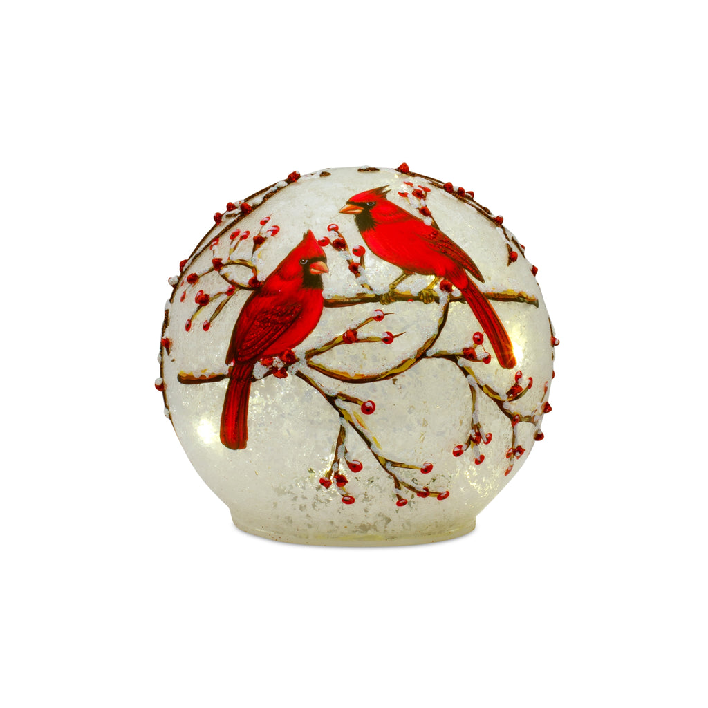 LED Frosted Cardinal Orb with Berry Branch Design, Set of 3