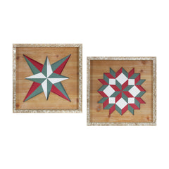 Wood-Framed-Vintage-Quilt-Square-Wall-Plaque-(Set-of-2)-Wall-Art