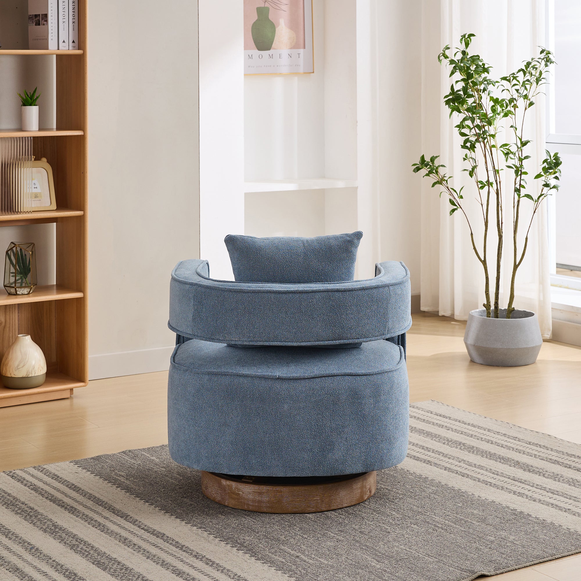 Fernleigh Swivel Accent Open Back Barrel Chair With Weathered Base