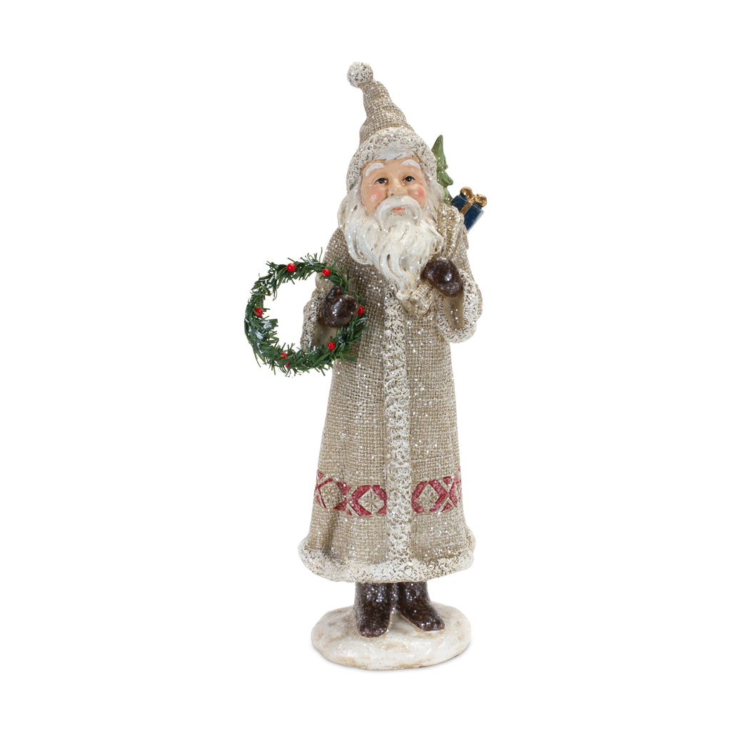 Silver Santa Figurine with Pine Accent (Set of 2)