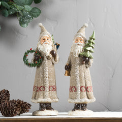 Silver-Santa-Figurine-with-Pine-Accent-(Set-of-2)-Decor