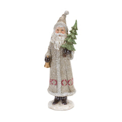 Silver Santa Figurine with Pine Accent (Set of 2)
