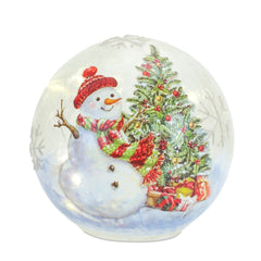 LED Lighted Orb with Whimsical Snowman and Tree Scene (Set of 3)