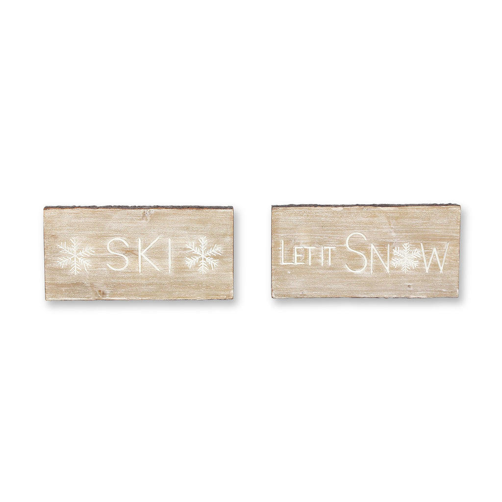 Wood-Ski-and-Snow-Sentiment-Block-with-White-Washed-Design-(Set-of-2)-Wall-Art