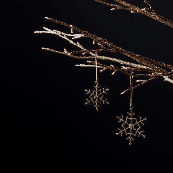 Gold Jeweled Metal Snowflake Ornament, Set of 12