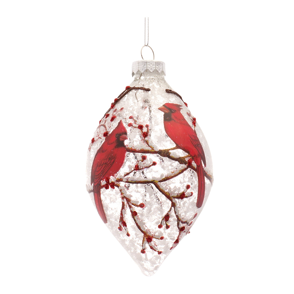 Snowy Cardinal Bird Ornament with Berry Branch Accent (Set of 6)