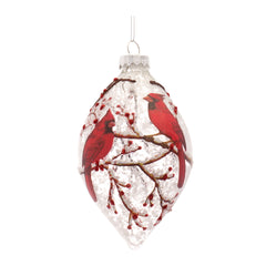 Snowy Cardinal Bird Ornament with Berry Branch Accent (Set of 6)