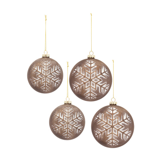 Bronze-Glass-Ball-Ornament-with-Brushed-Snowflake-Design-(Set-of-6)-Ornaments