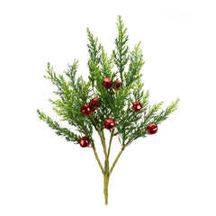 Varigated-Pine-Pick-with-Red-Bells-(Set-of-6)-Faux-Florals