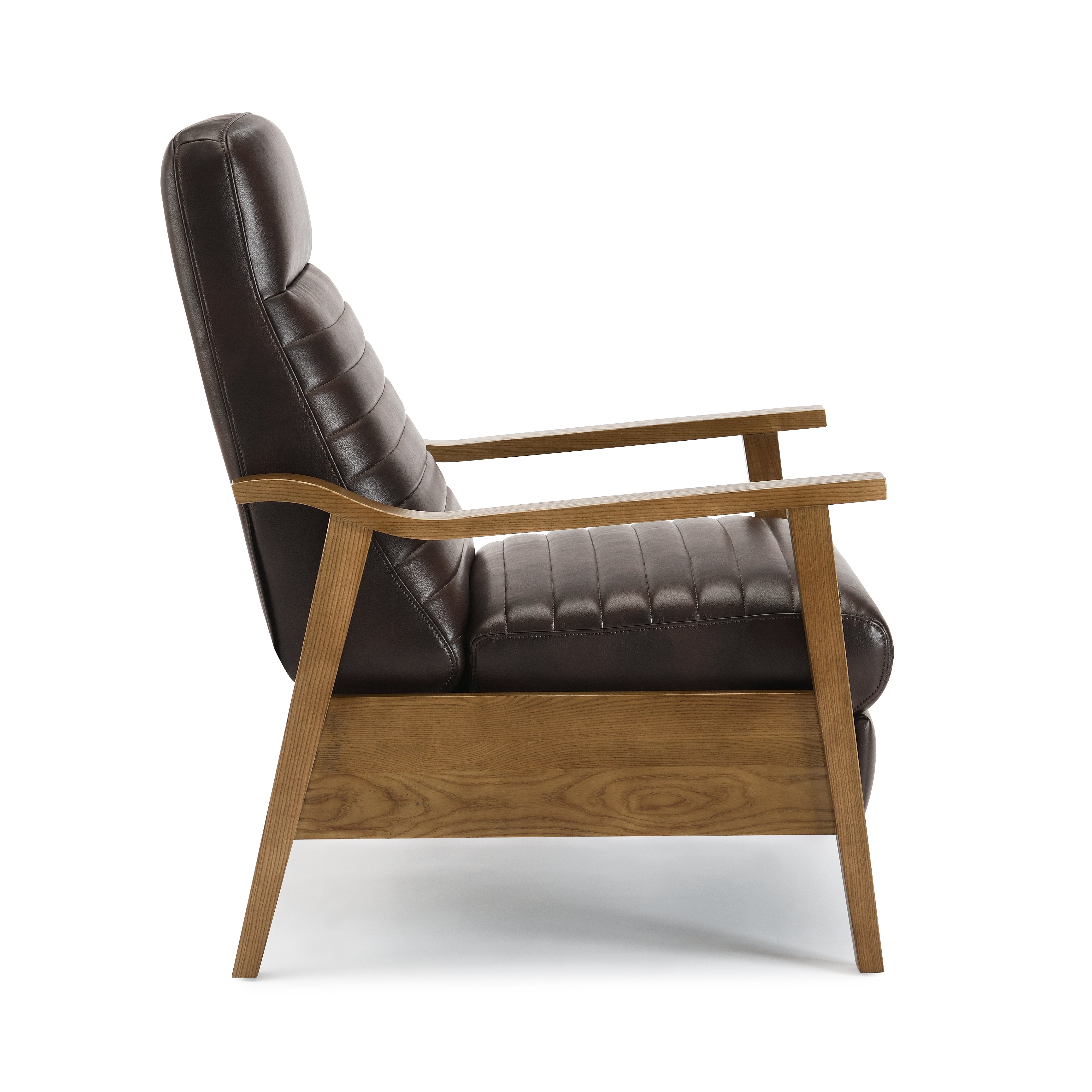 Asher Faux Leather Push Back Recliner with Wooden Arms