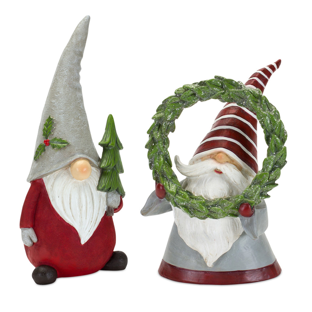 Holiday-Gnome-Figurine-with-Pine-Tree-and-Wreath-Accent-(Set-of-2)-Decor