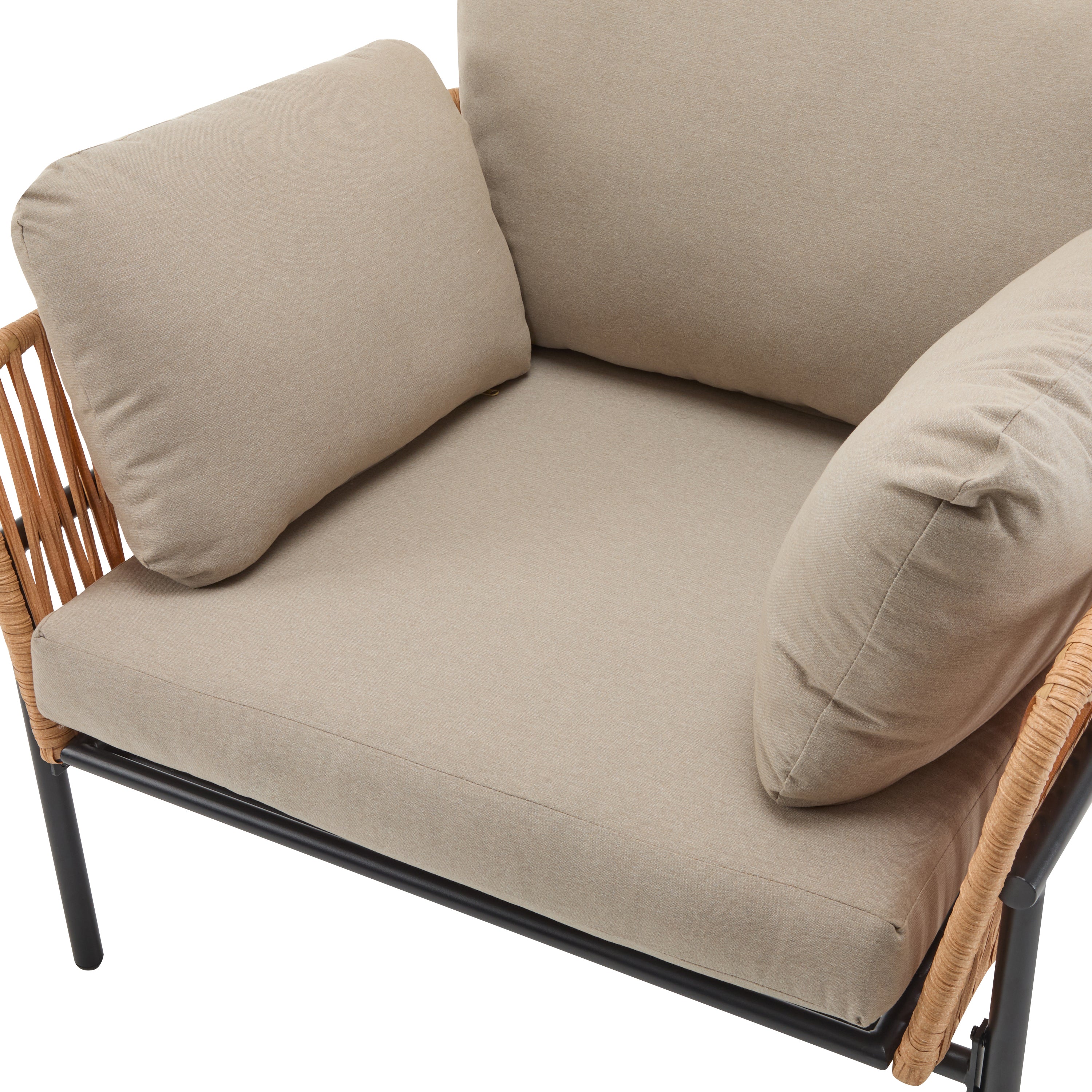 Brisa Outdoor Modern Iron Lounge Chair with Rope Weave