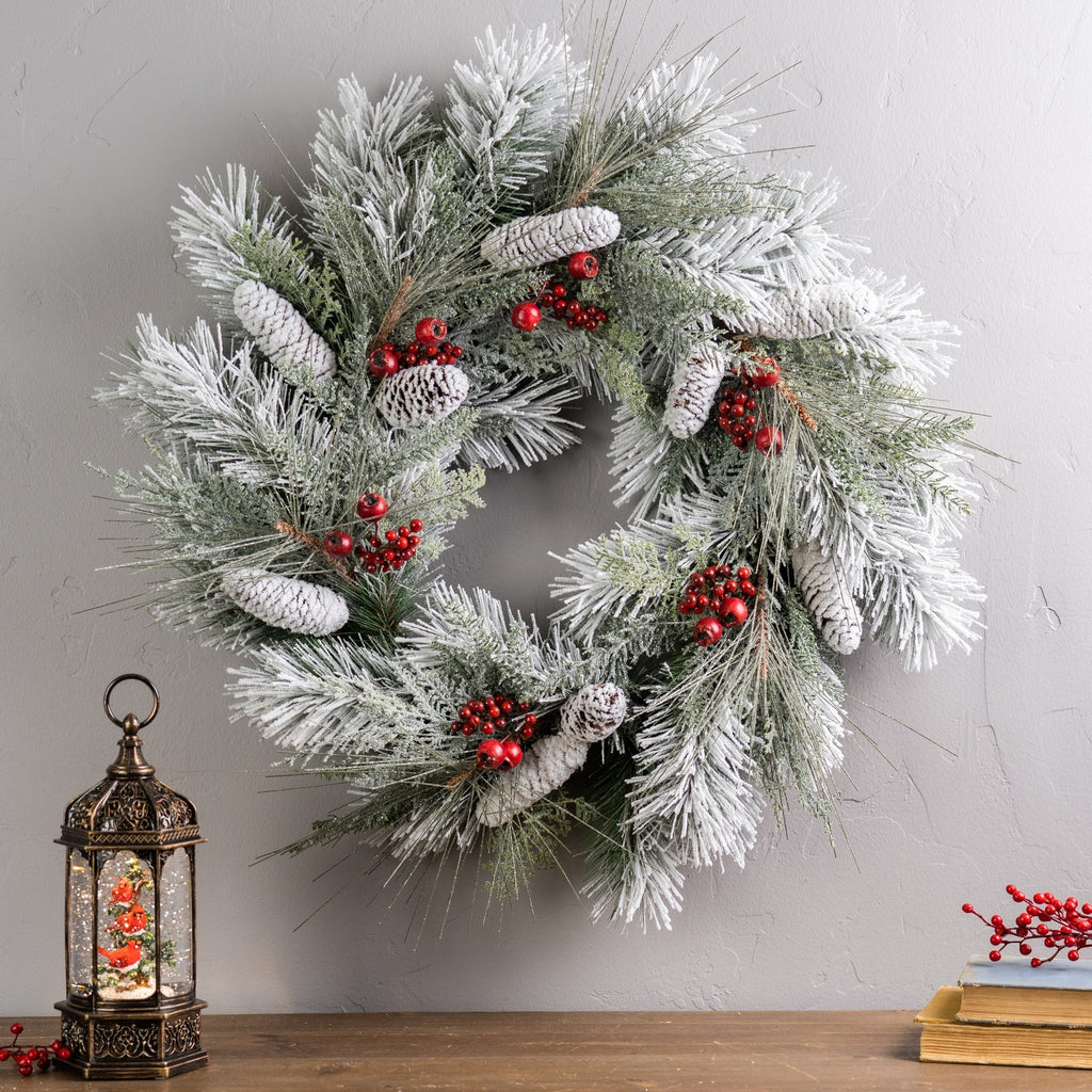 Snowy Pine Berry Wreath 23"