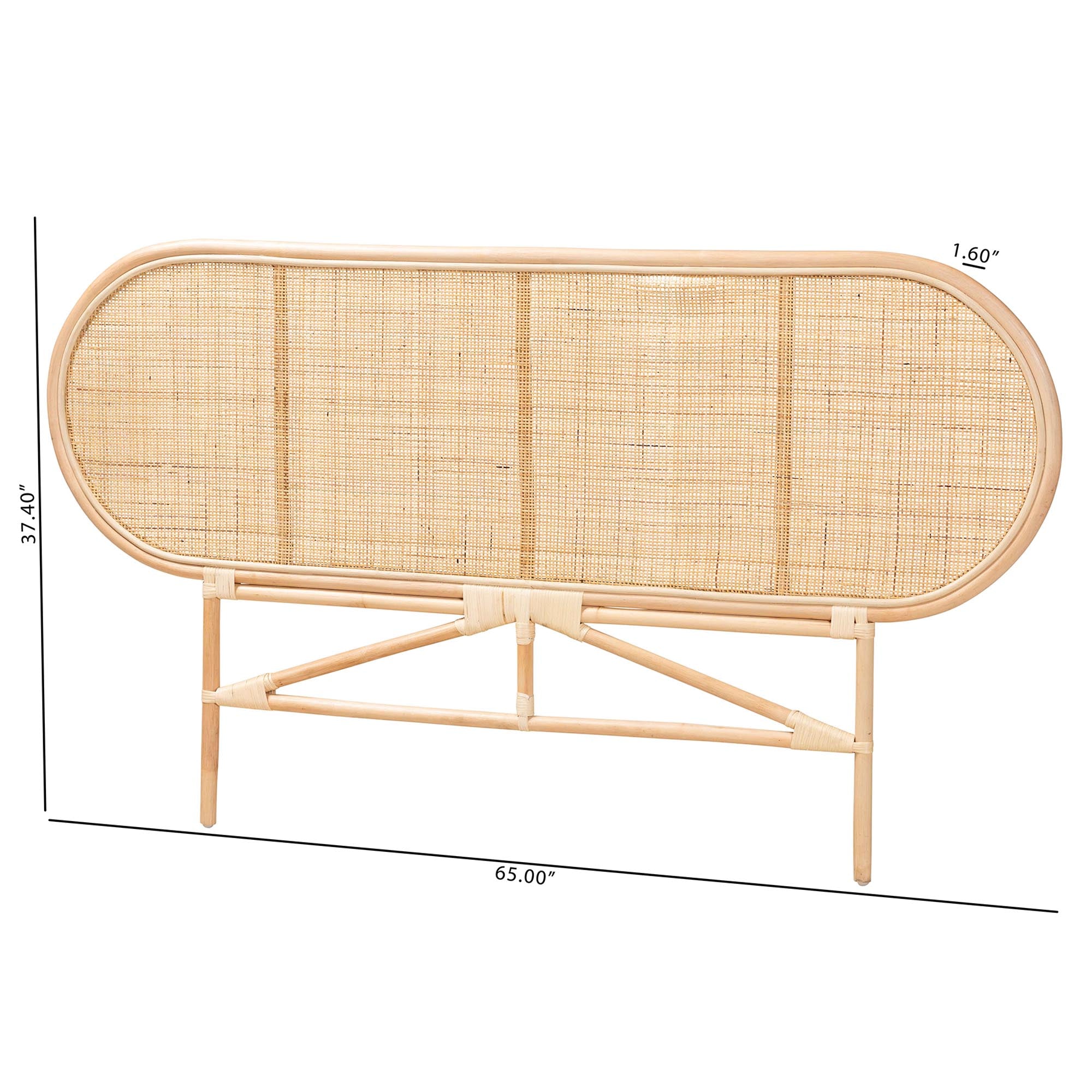 Modern Bohemian Natural Brown Rattan Queen Size Standalone Headboard
