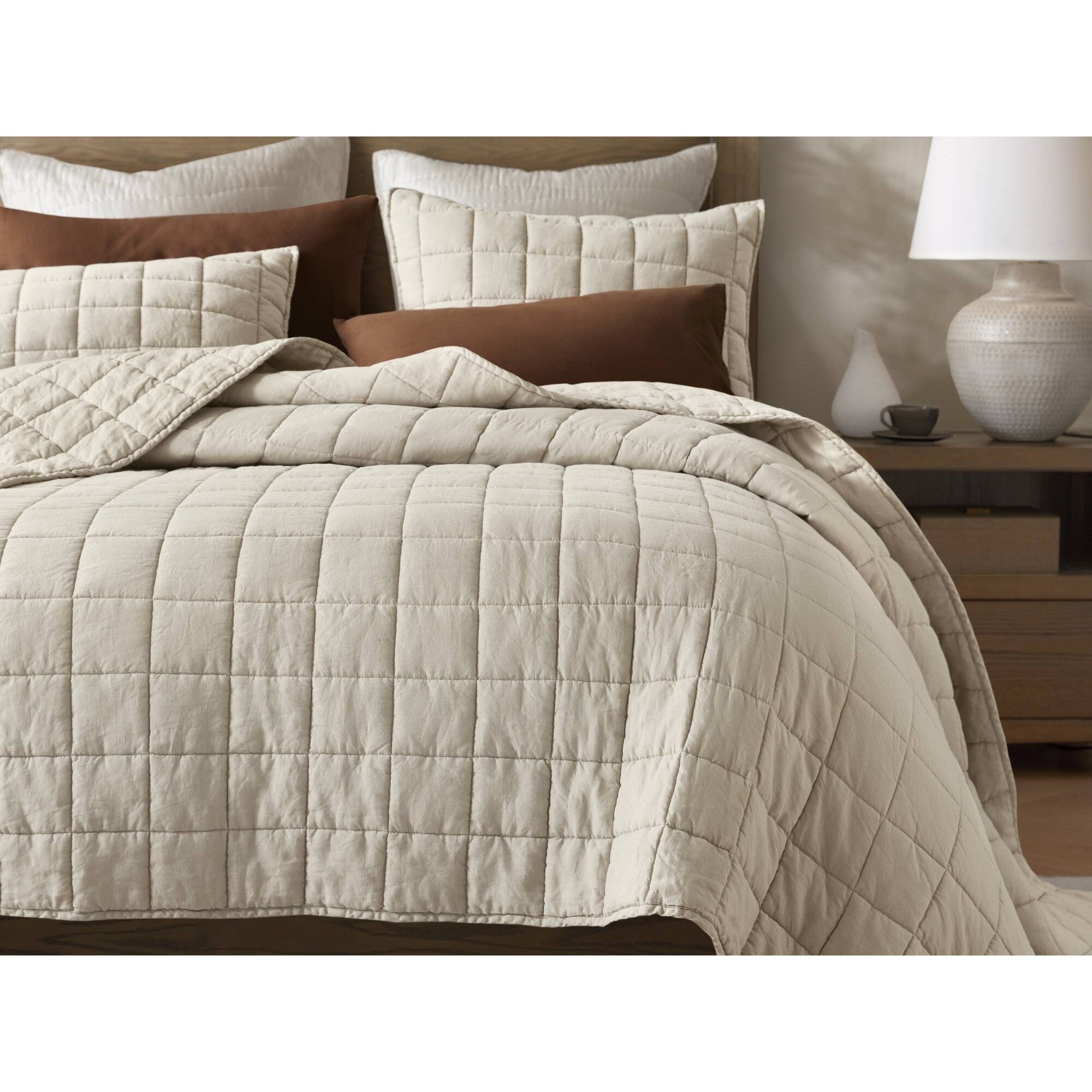 3 Piece Garment Washed French Linen Quilt Set