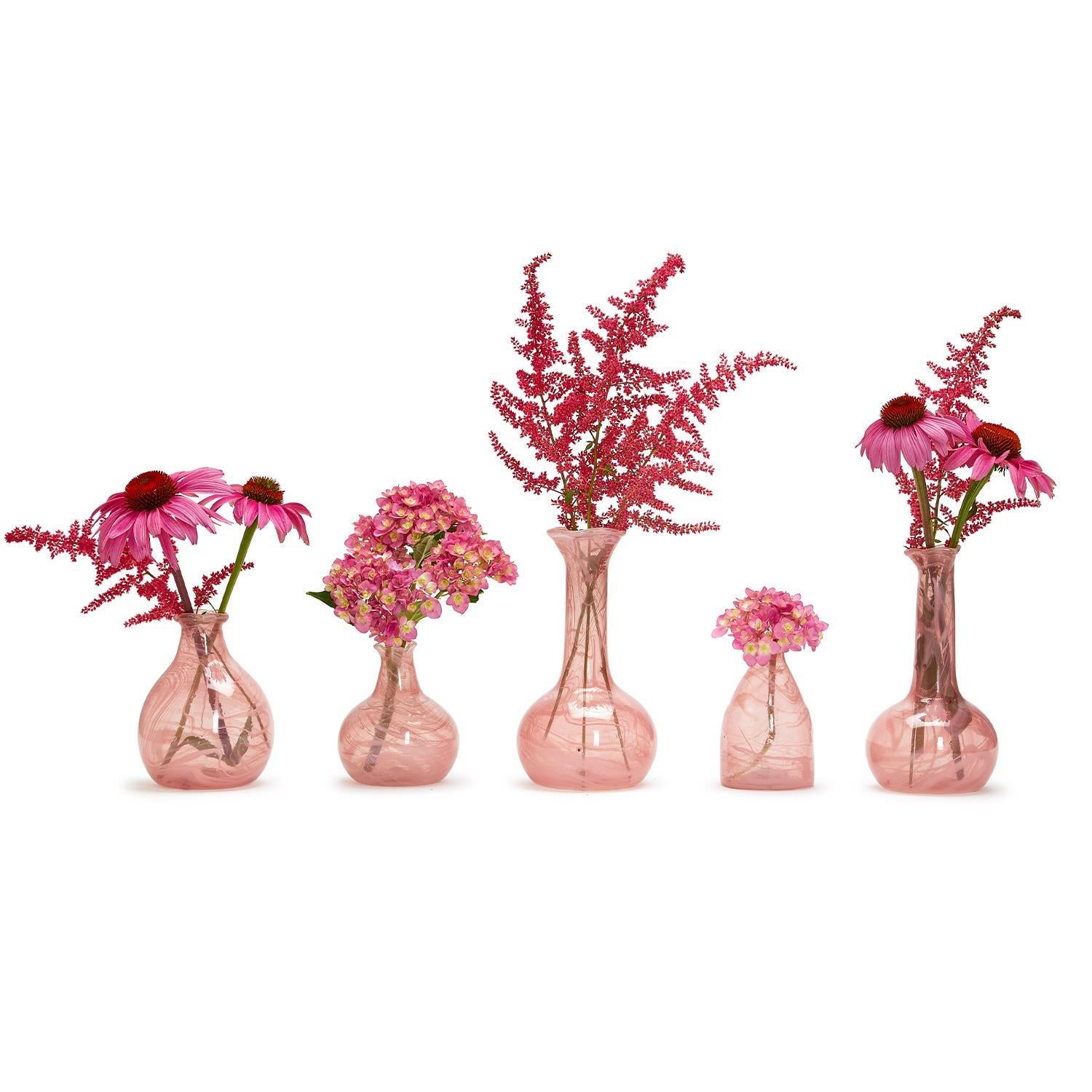Pink Decorative Bottle / Vases with White Swirl, Set of 5