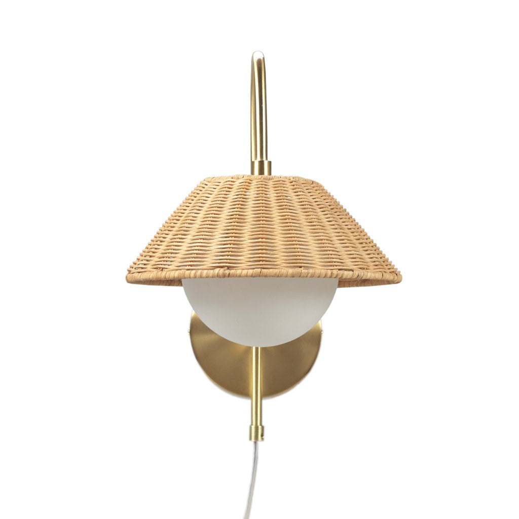 Colander Rattan Weave Wall Sconce with Iron Base