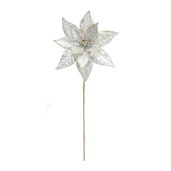 Ivory Poinsetta Stem with Champagne Bead Accent (Set of 6)