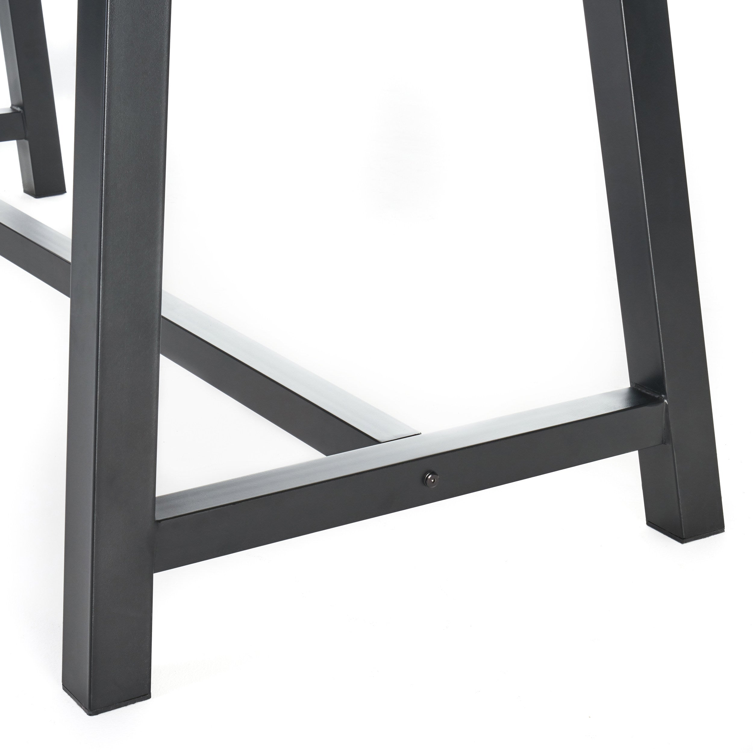 Outdoor Dark Brown Sandblast Finish Acacia Wood Dining Table with White Rustic Metal Frame, Weather Resistant