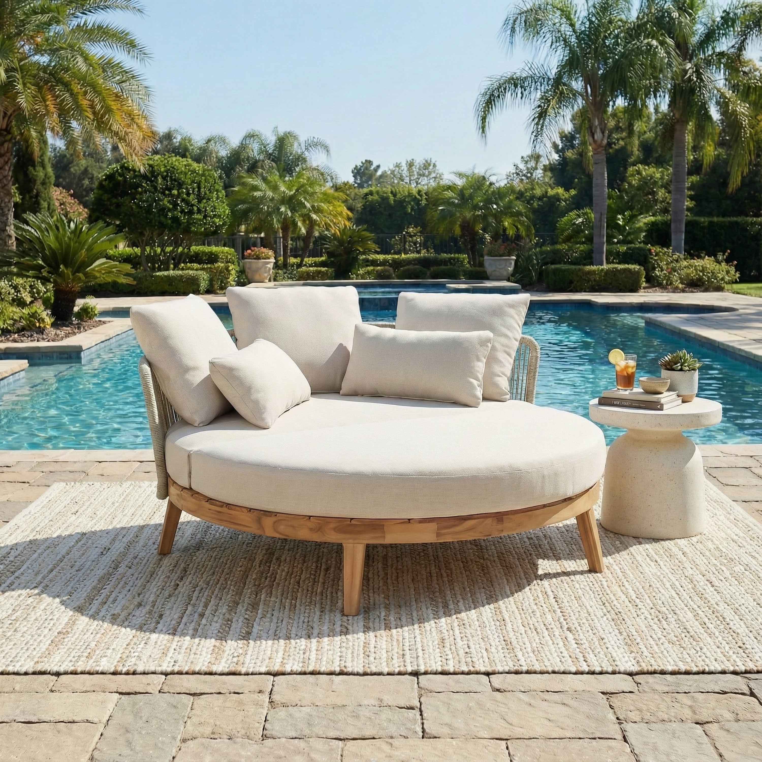 Martin Outdoor Wood Round Daybed with Cushion