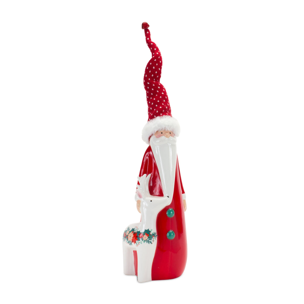 Modern Ceramic Santa with Deer Accent 15.5"