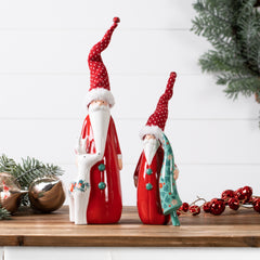 Modern Ceramic Santa with Deer Accent 15.5"