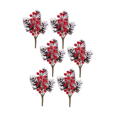 Flocked-Snowy-Pinecone-and-Berry-Pick-(Set-of-6)-Faux-Florals