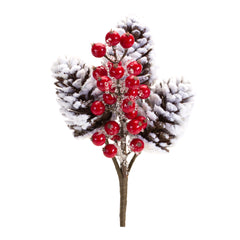 Flocked Snowy Pinecone and Berry Pick (Set of 6)