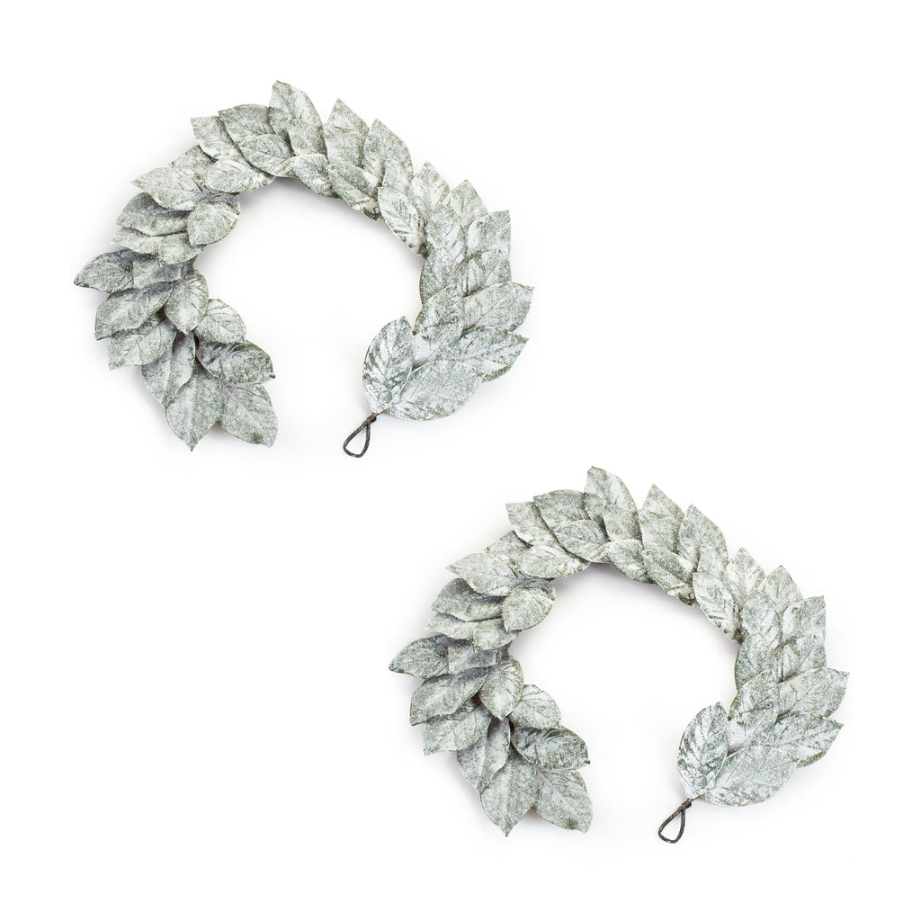 Frosted-Winter-Magnolia-Leaf-Garland-(Set-of-2)-Faux-Florals
