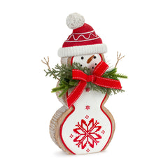 Nordic Snowflake Snowman Figurine with Pine Bow Accent (Set of 2)