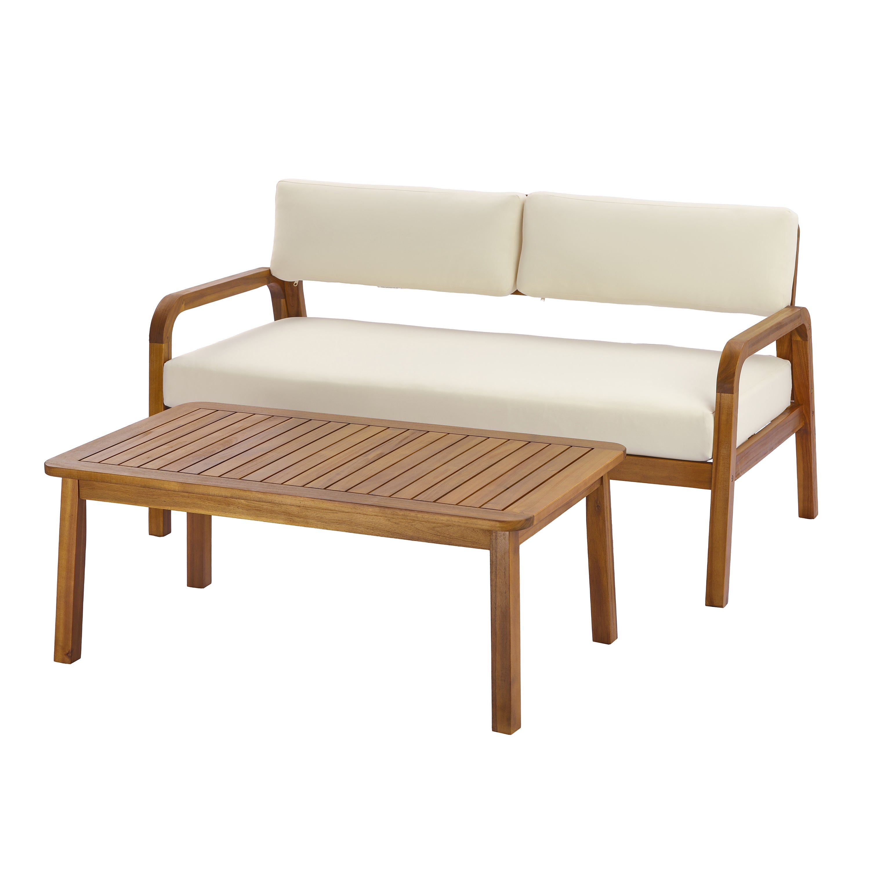 2-Pieces Outdoor Sofa Set with Cushions Outdoor Loveseat & Coffee Table Set