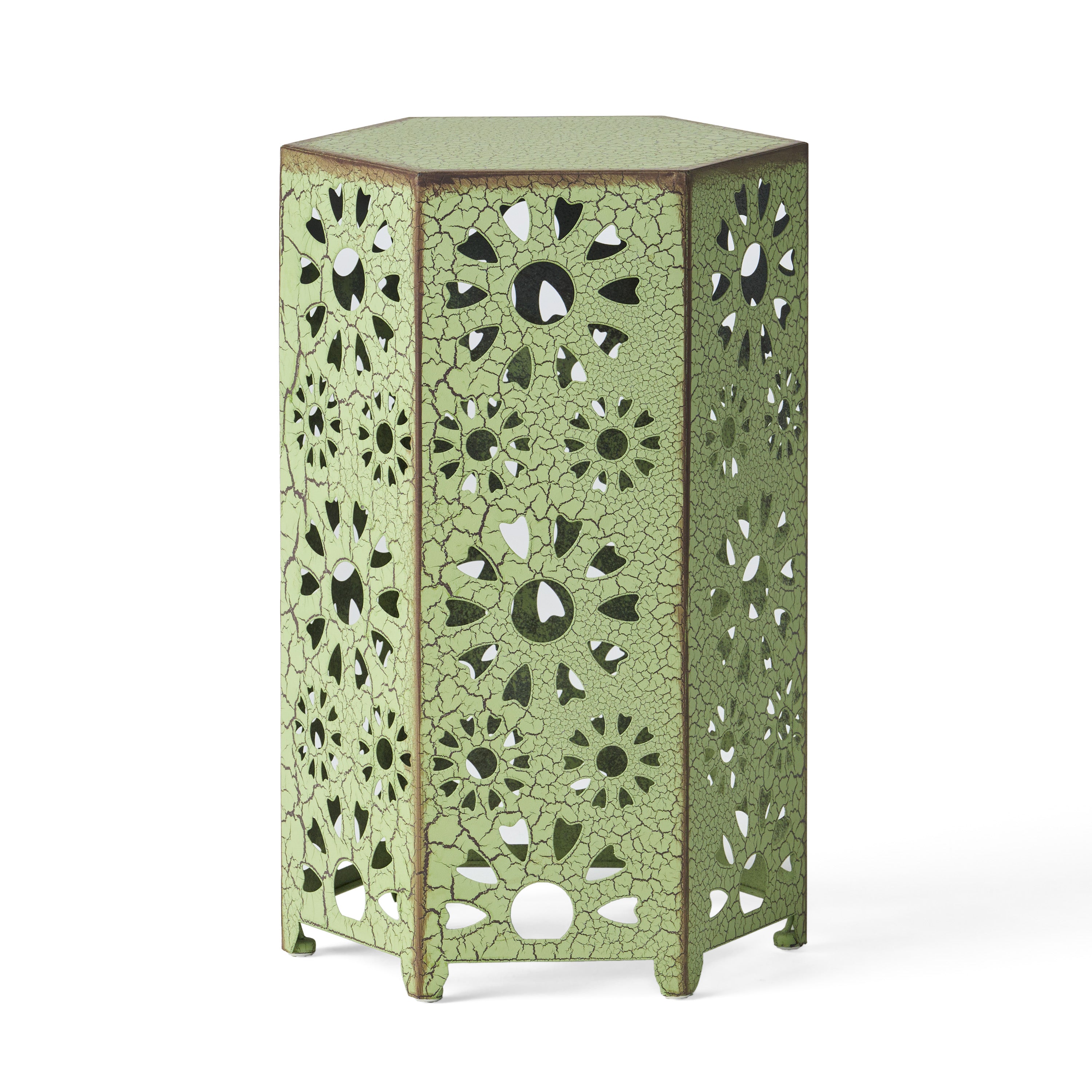 Eliana Iron Outdoor Side Table Set with Sunburst Cut Out