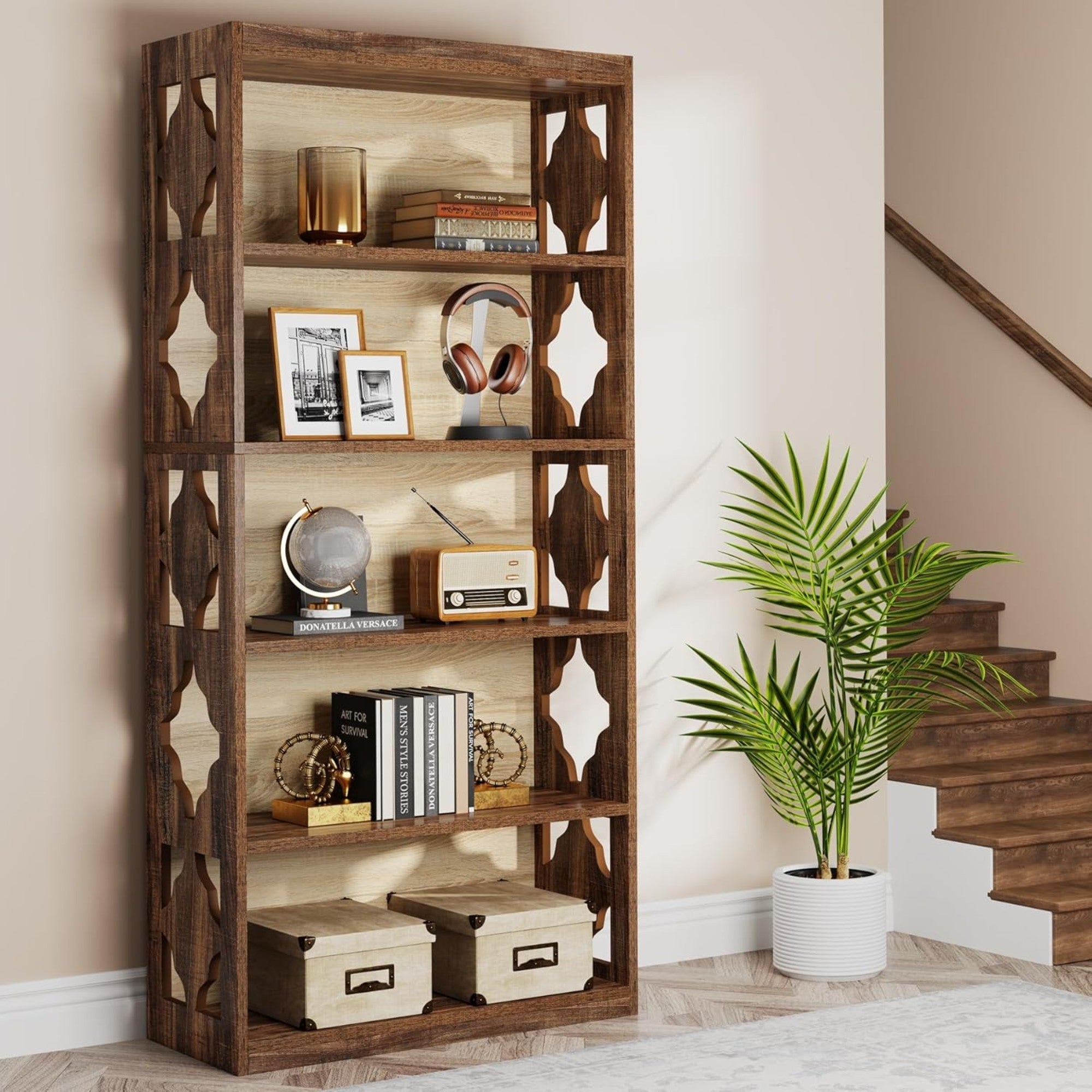 6-Tier Modern Rhombus Open Bookcase Storage Shelves