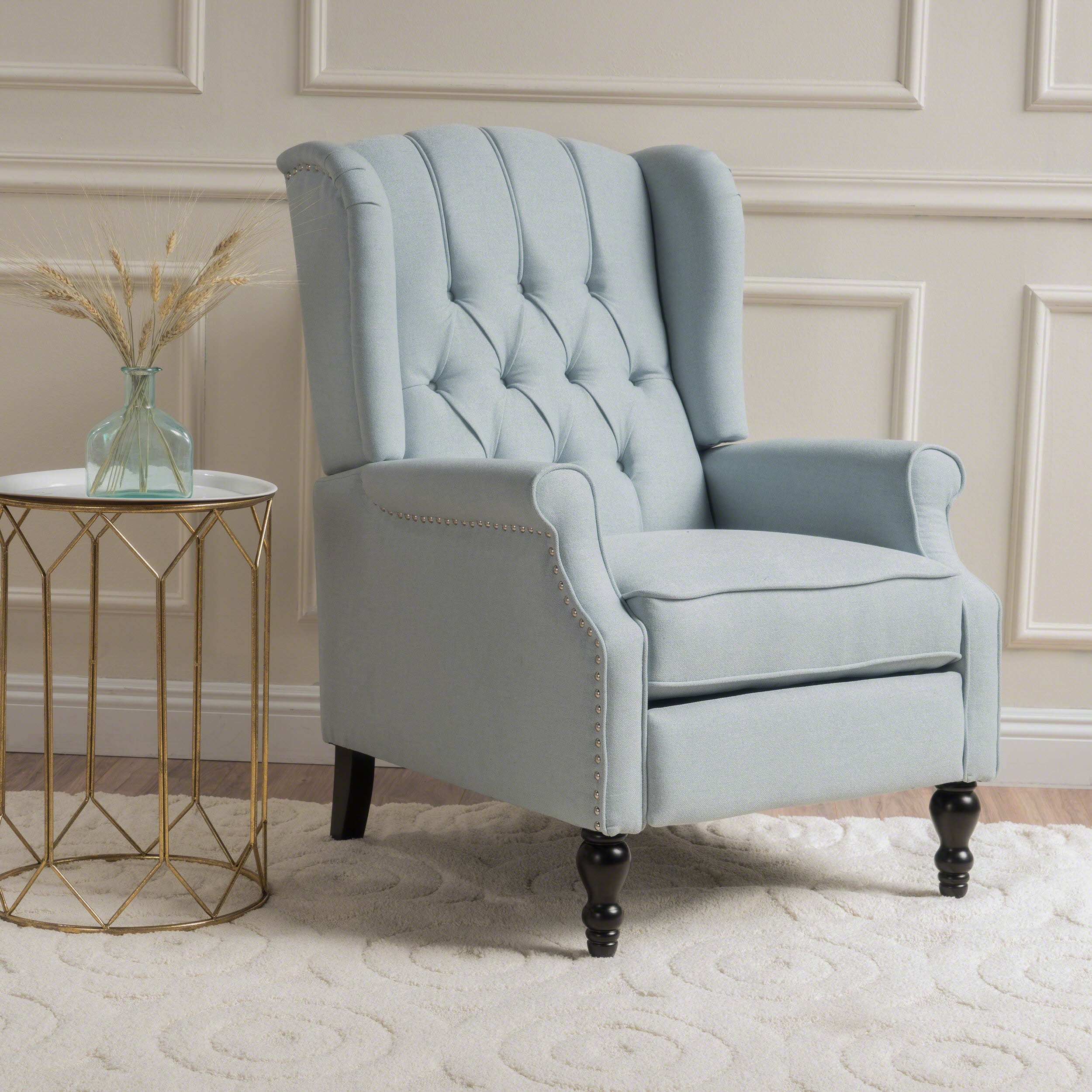 Contemporary Tufted Fabric Arm Chair Recliner with Wingback Design