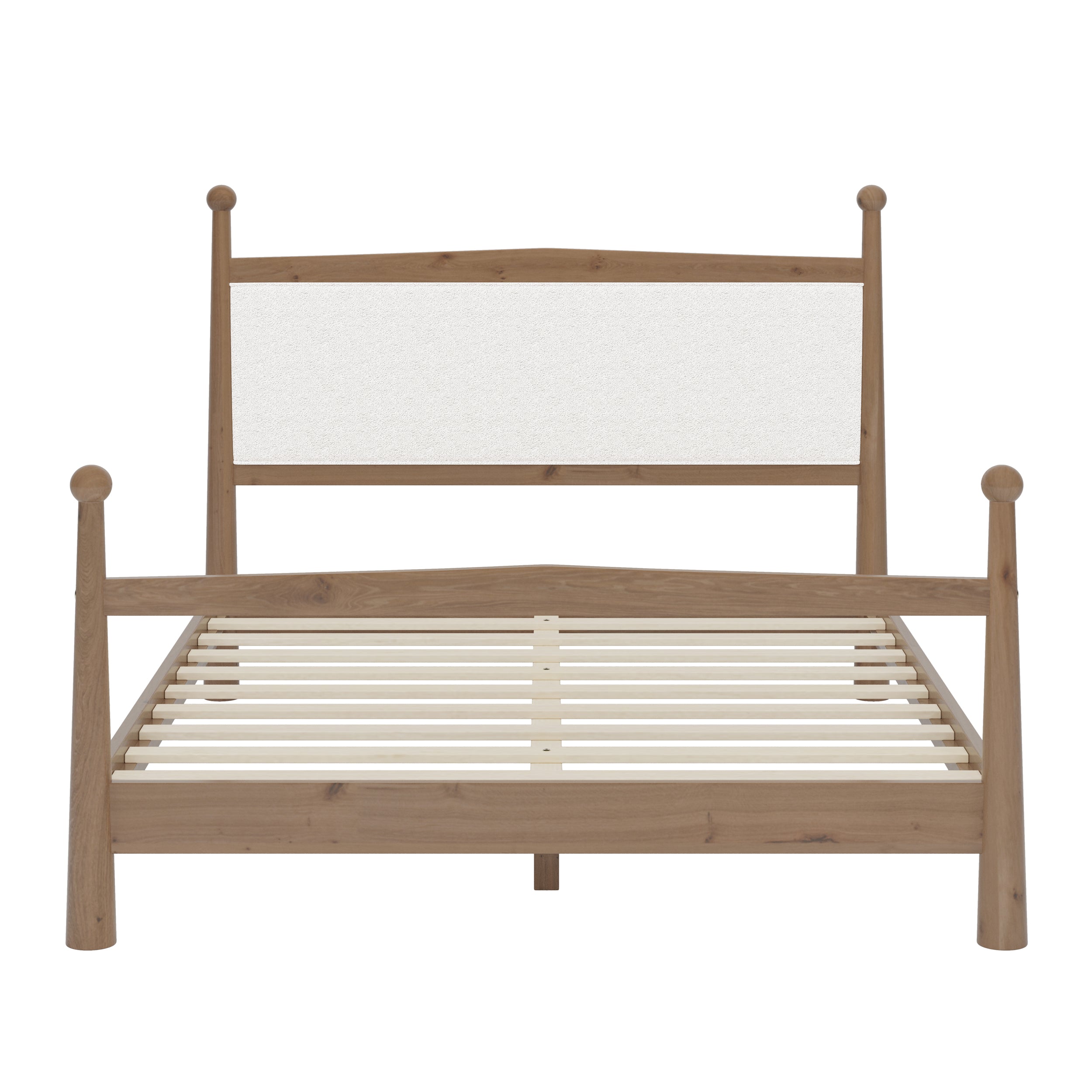 Mid-Century Modern Wood Platform Bed with Upholstered Headboard