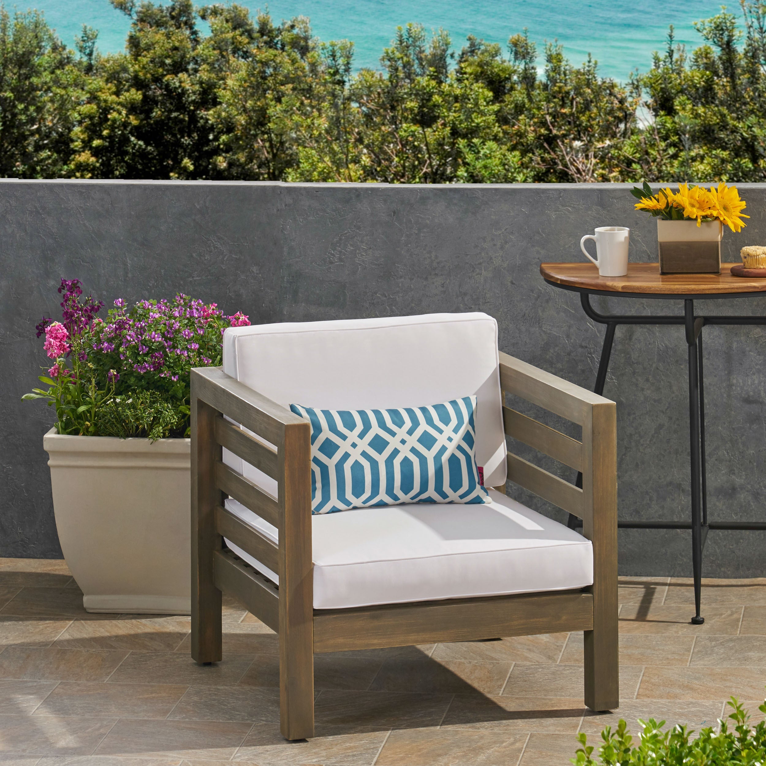 Oana Outdoor Acacia Wood Club Chair with Cushion