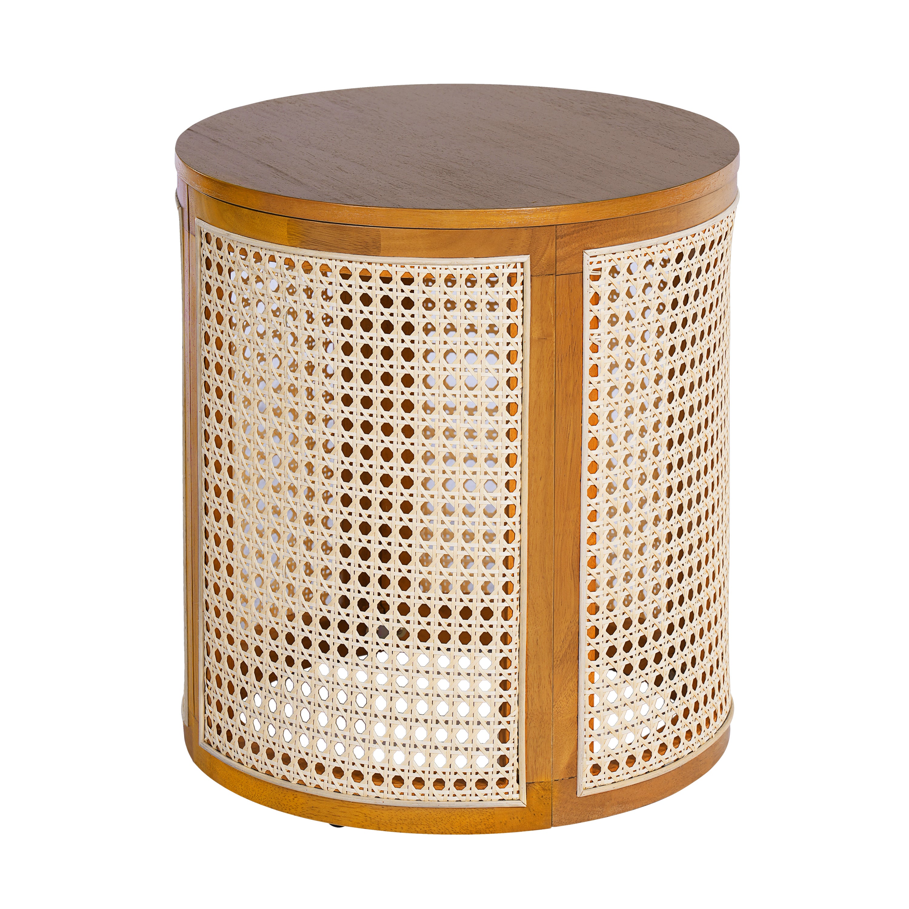 Round Rattan Pillar Storage Accent Table