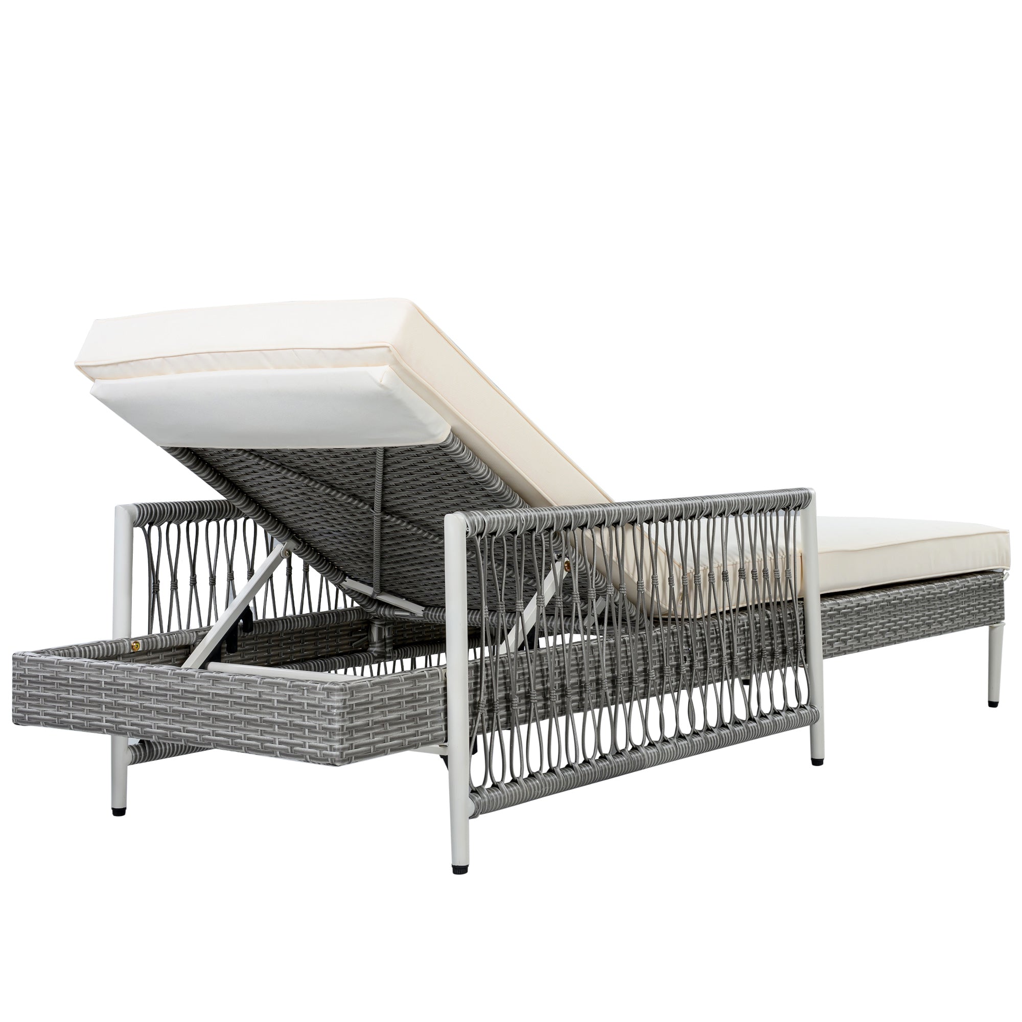 TOPMAX Outdoor All-Weather PE Rattan Chaise Lounge, Minimalist Patio Wicker Lounge Chair with 6 Gear Adjustable Recliner, Arms and Cushion for Poolside, Deck, Grey