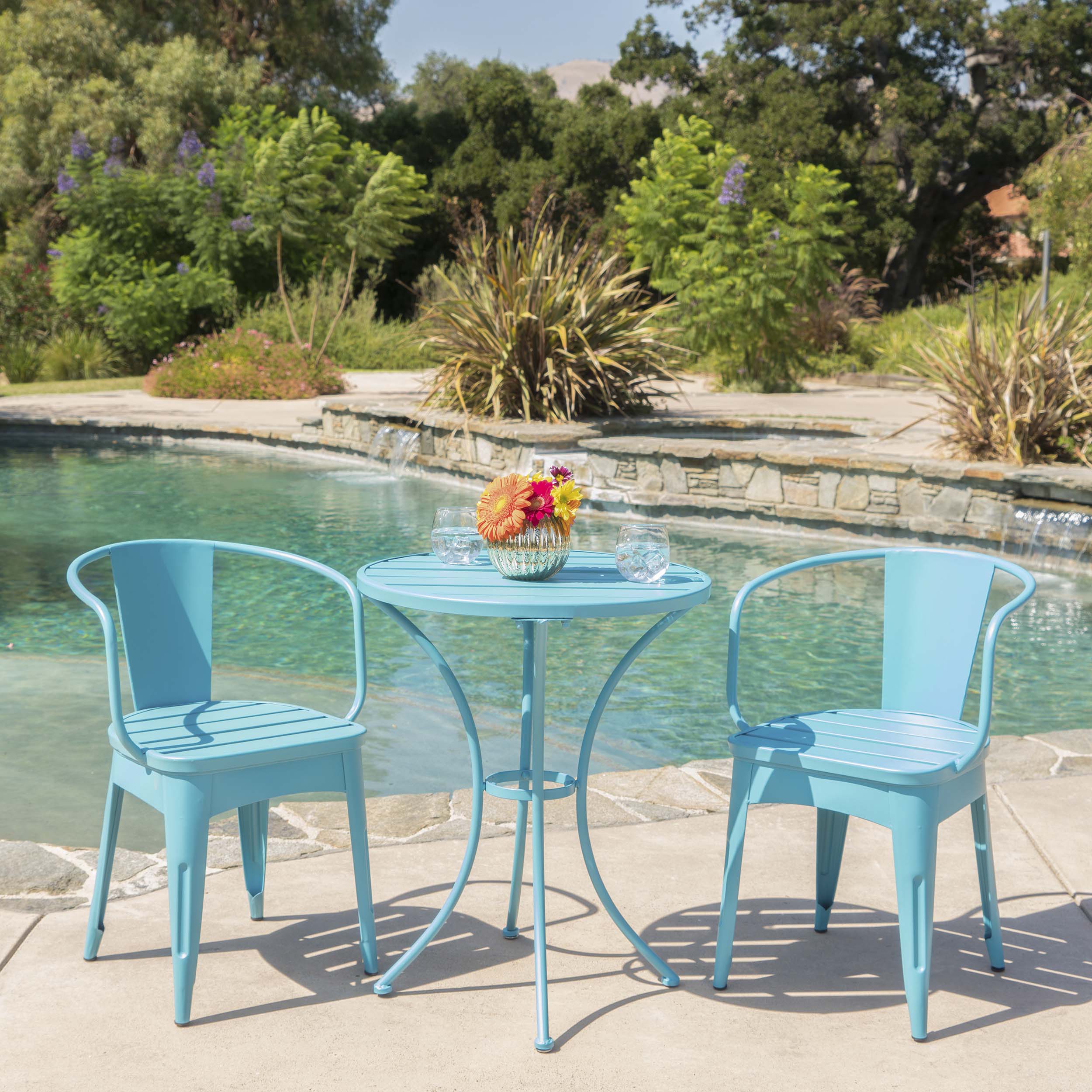 Colman 3-Piece Iron Bistro Set with Table and 2 Chairs
