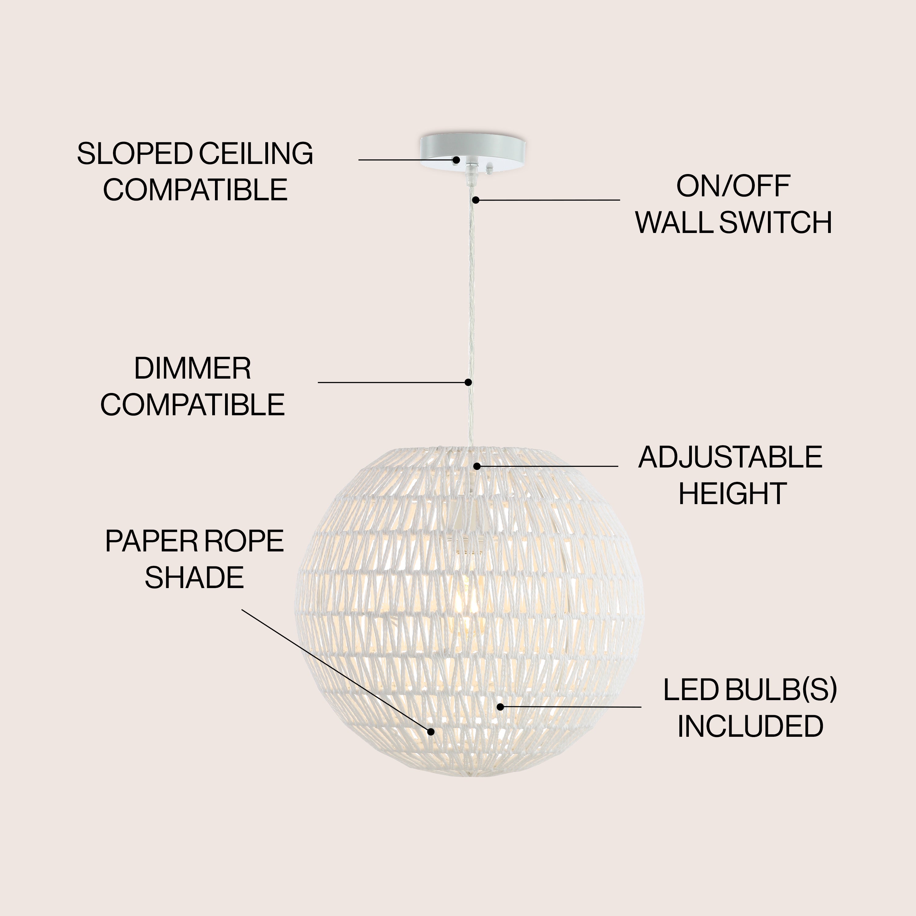 Luna 1-Light Bohemian Modern Woven Rattan/Iron LED Pendant