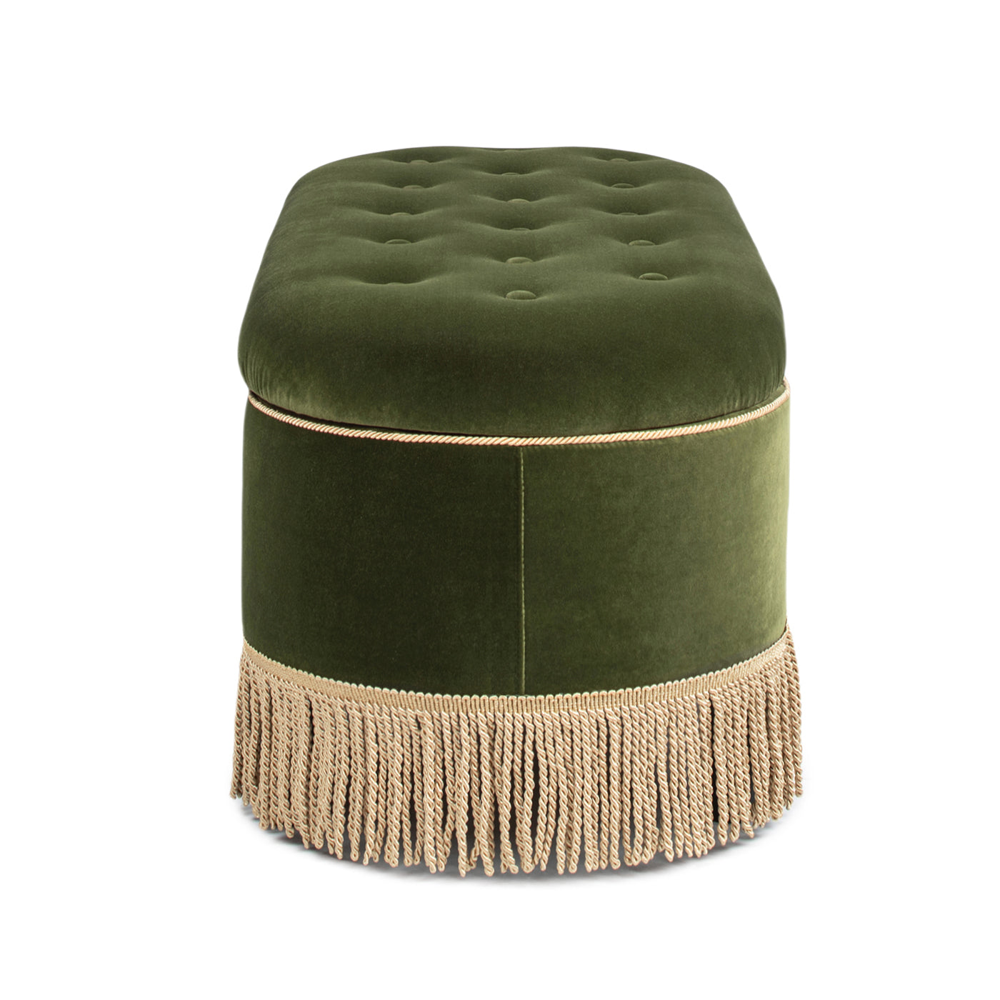 Melinda Oval Tufted Velvet and Bullion Fringe Storage Bench