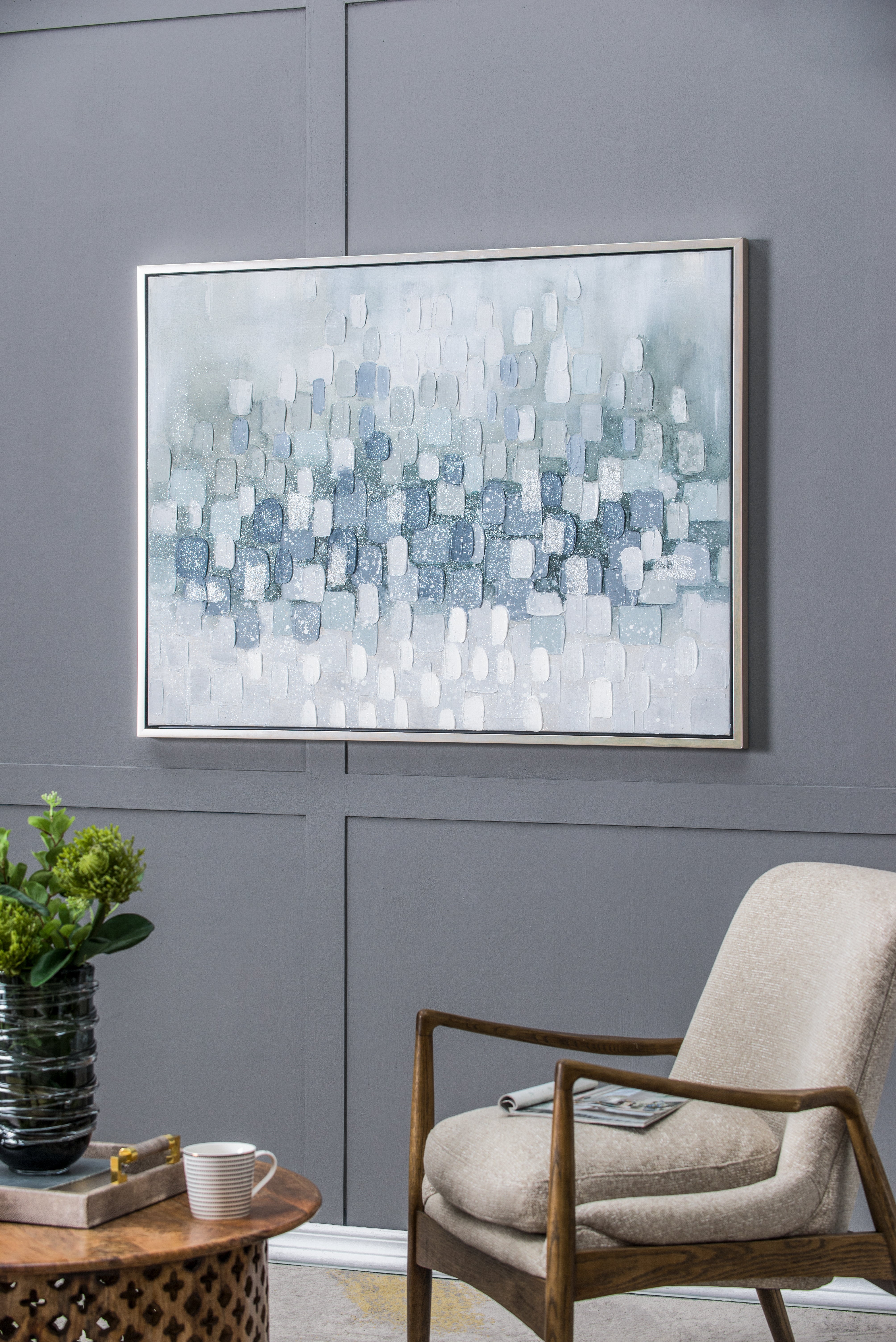 Landscape Gray and Silver Oil Painting in Frame