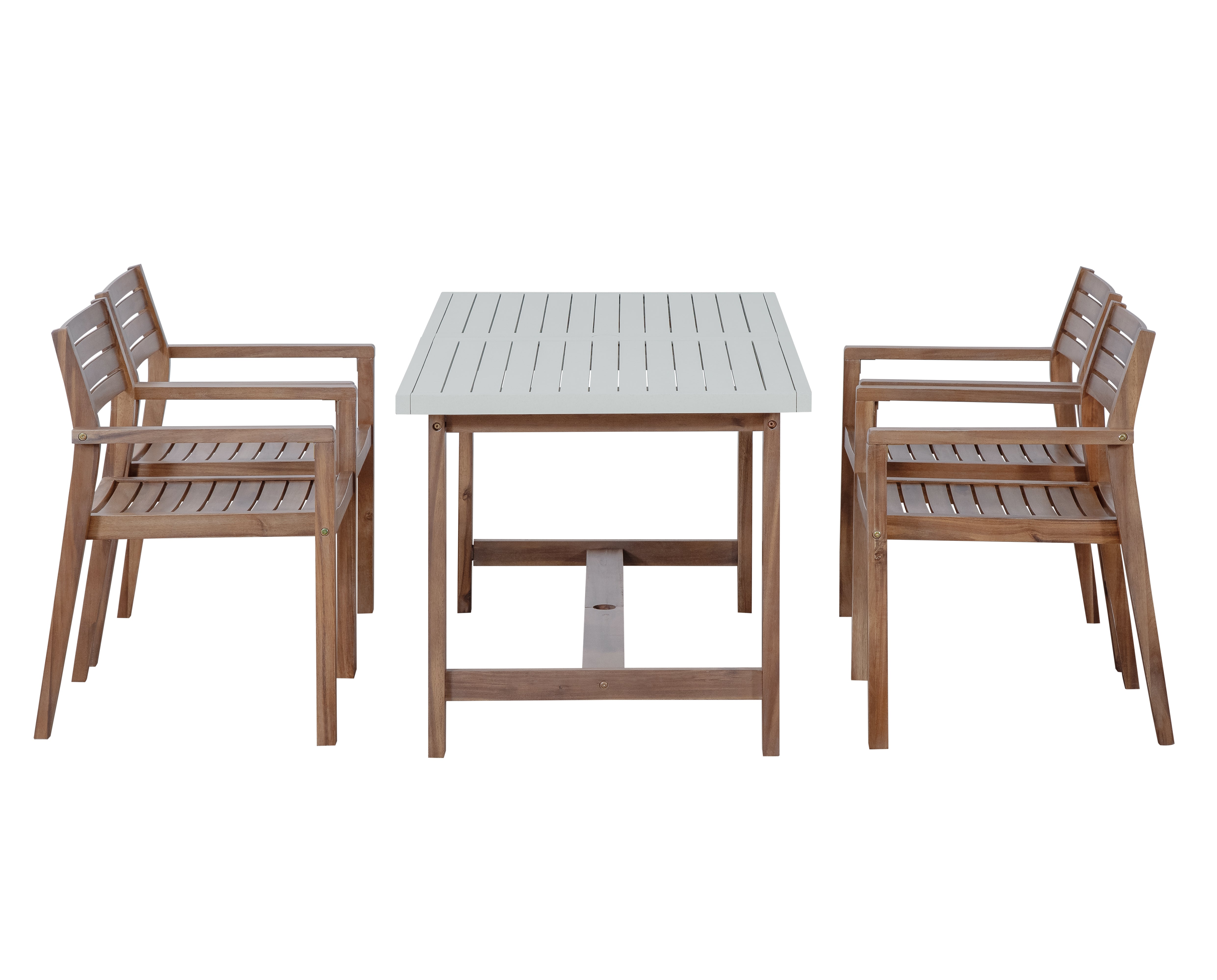 U_STYLE 5-Piece Outdoor Acacia Wood Outdoor Dining Set of 4,59.06-Inch Rectangular Table with Umbrella Hole,Suitable for Patio, Lawn, Garden, Poolside, & Indoor Use