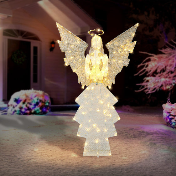 60 in Outdoor Lighted Angel with 140 Warm White Led Lights Outdoor Ul Adapter Gold/white - Gold