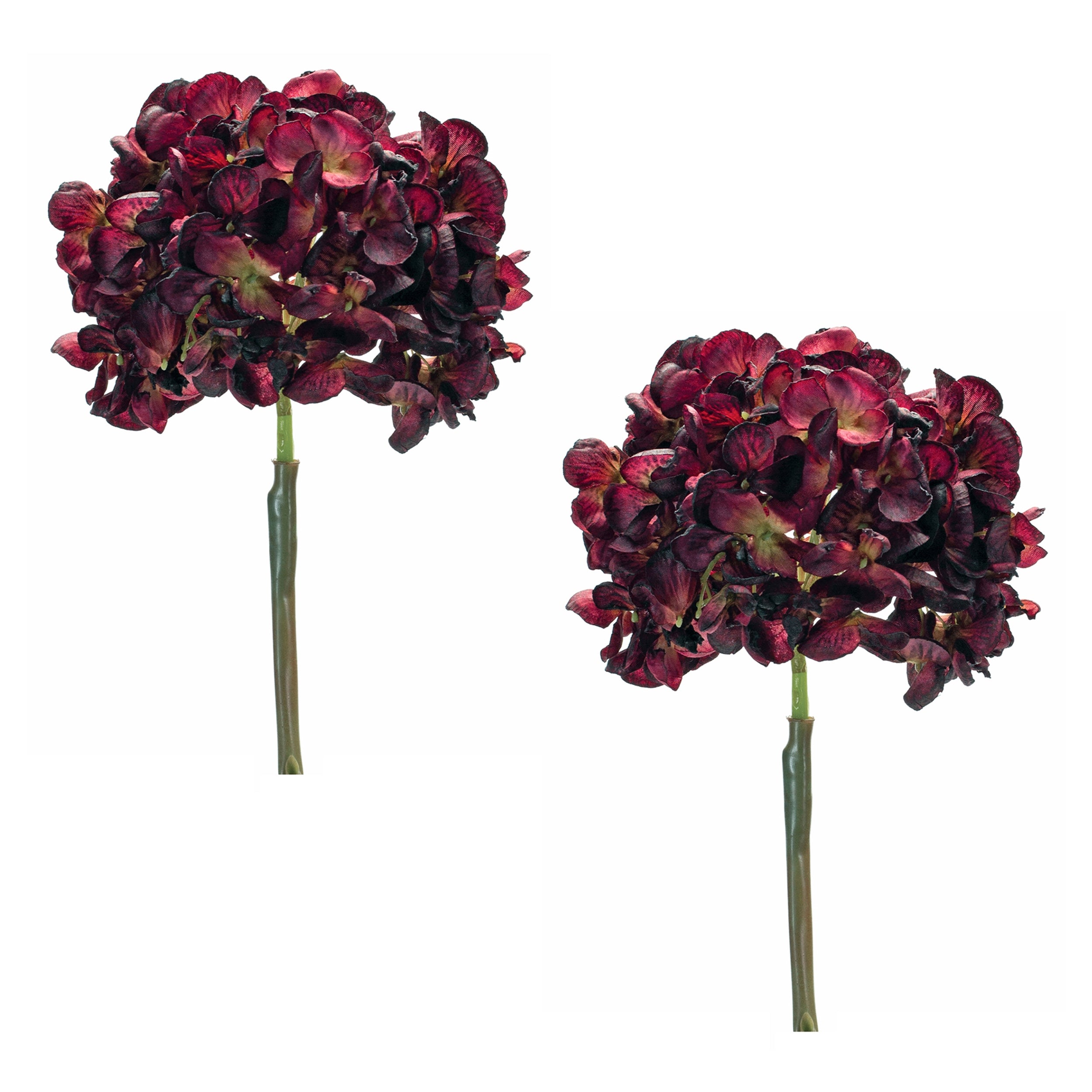 Deep Red Hydrangea Flower Stem, Set of 2