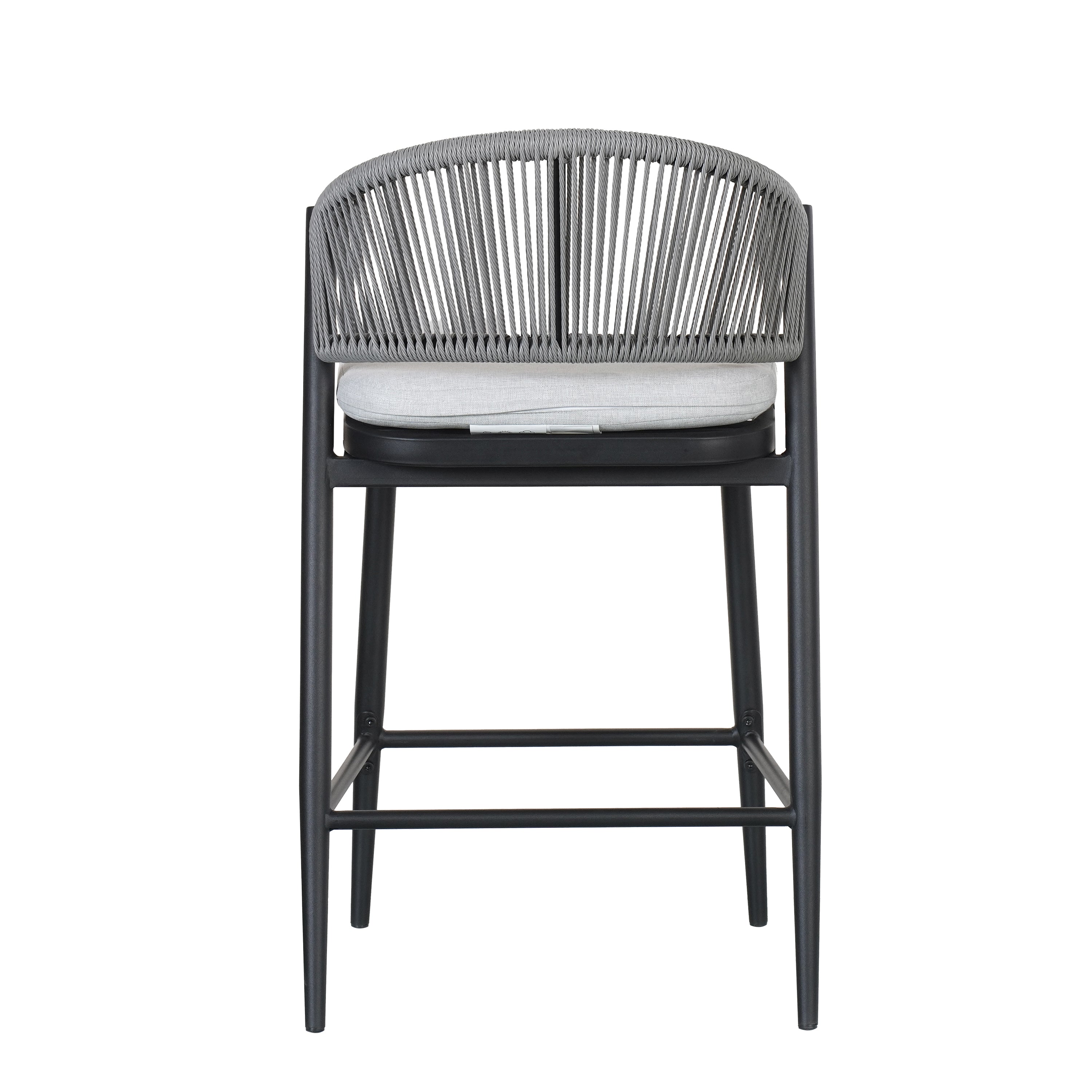 Outdoor Metal Frame Stools with Scallop-Shaped Backrest & Water-Resistant Cushions, Set of 2