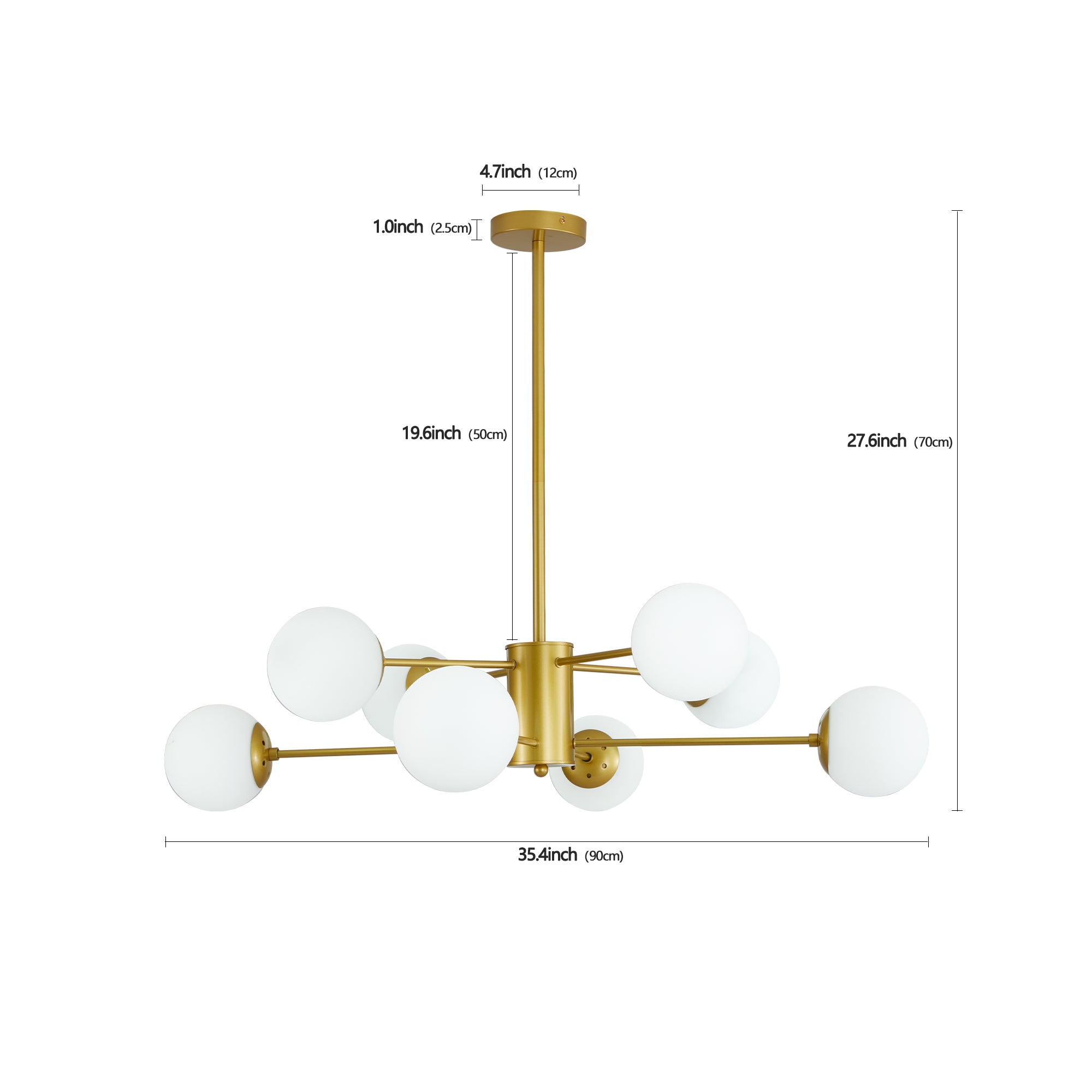 35" 8-Light Chandelier with White Glass Globe Shades