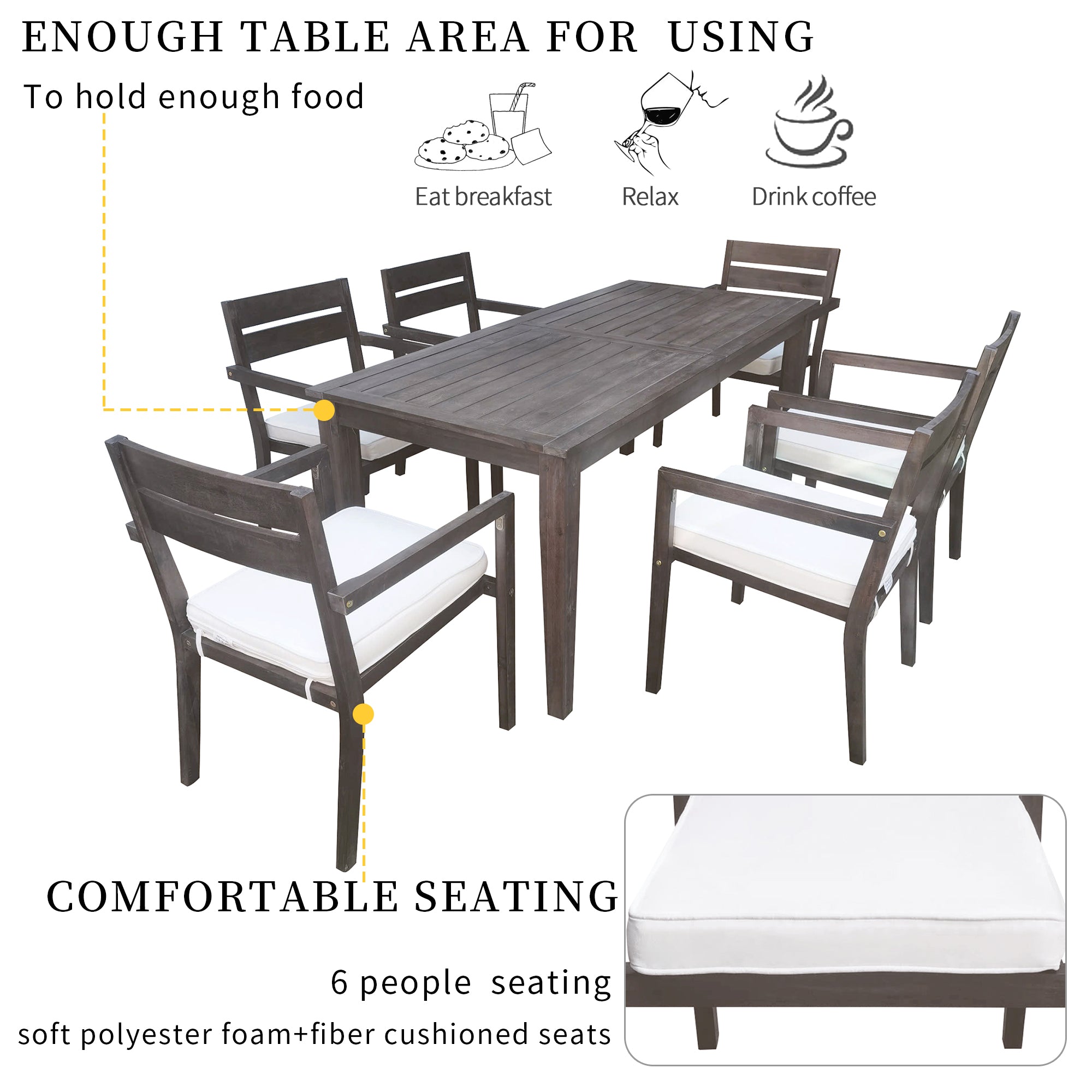 Acacia Wood Outdoor Dining Set with Table And 6 Chairs