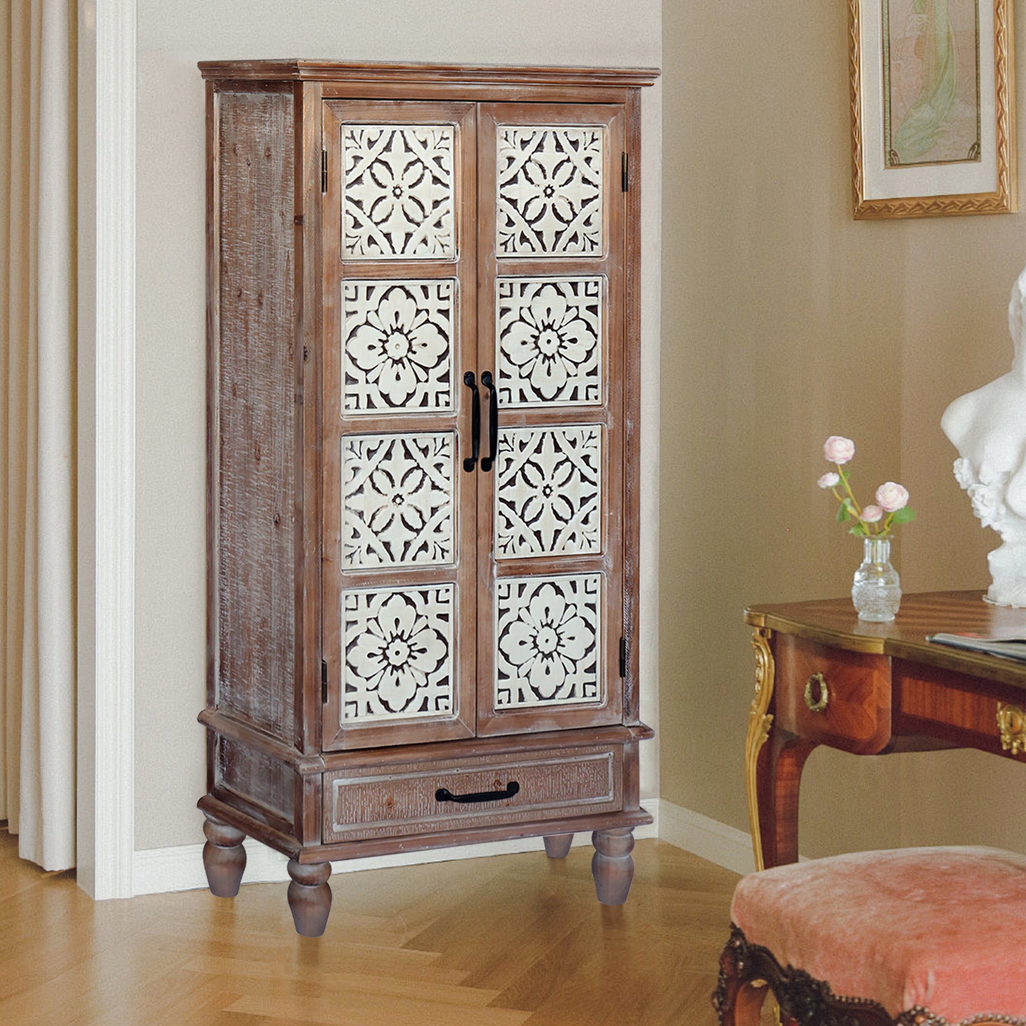 Tall Tower Storage Cabinet with 2 Doors and Drawer