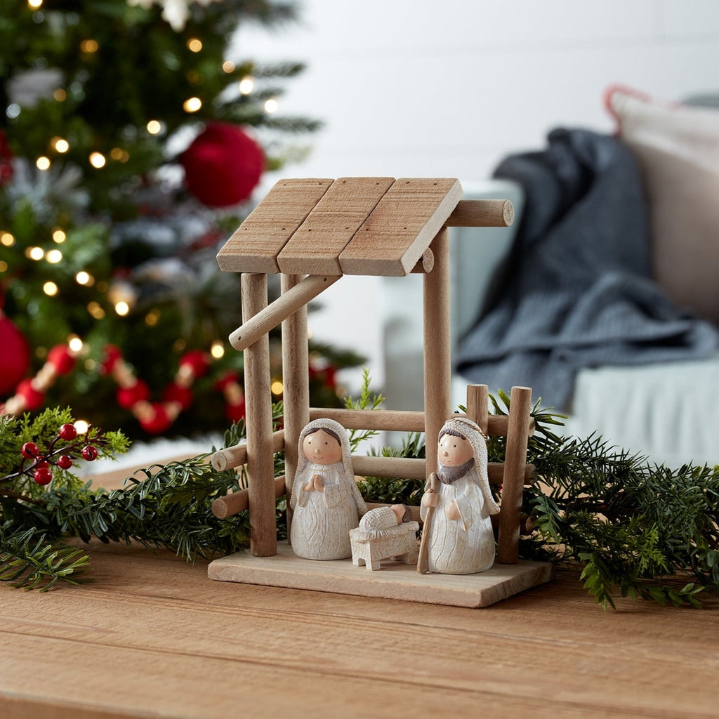 Wooden Creche Nativity Scene 9"